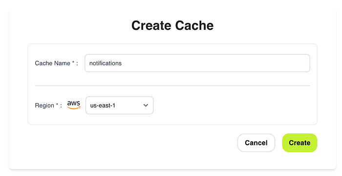 Momento console create cache dashboard screenshot