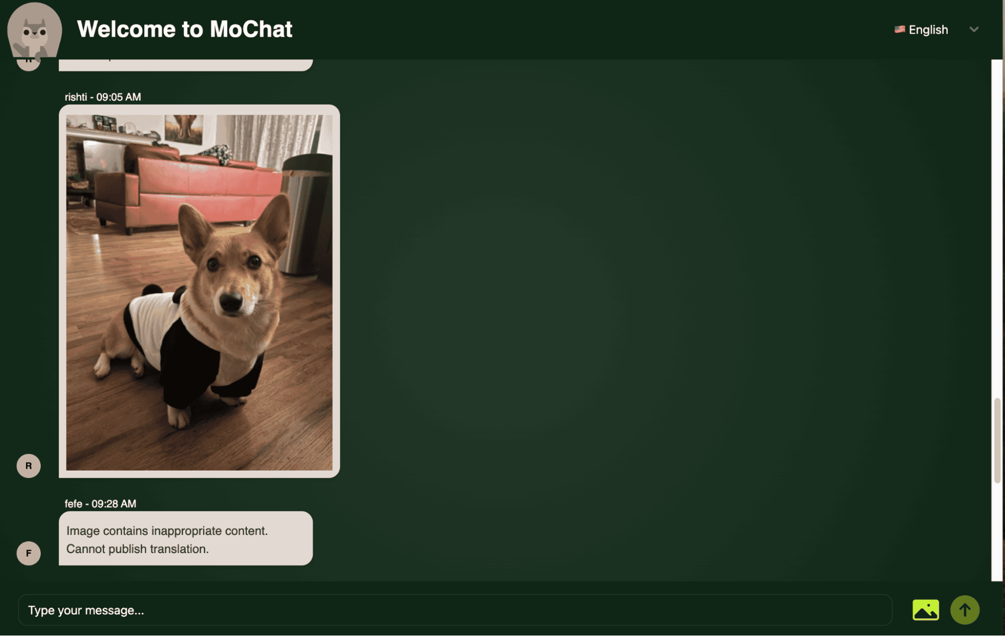 MoChat での会話の画面
