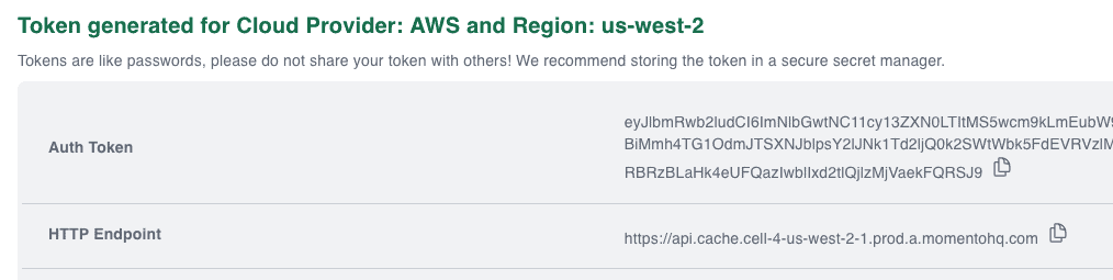 token generated for Cloud Provider: AWS and Region: us-west 2U