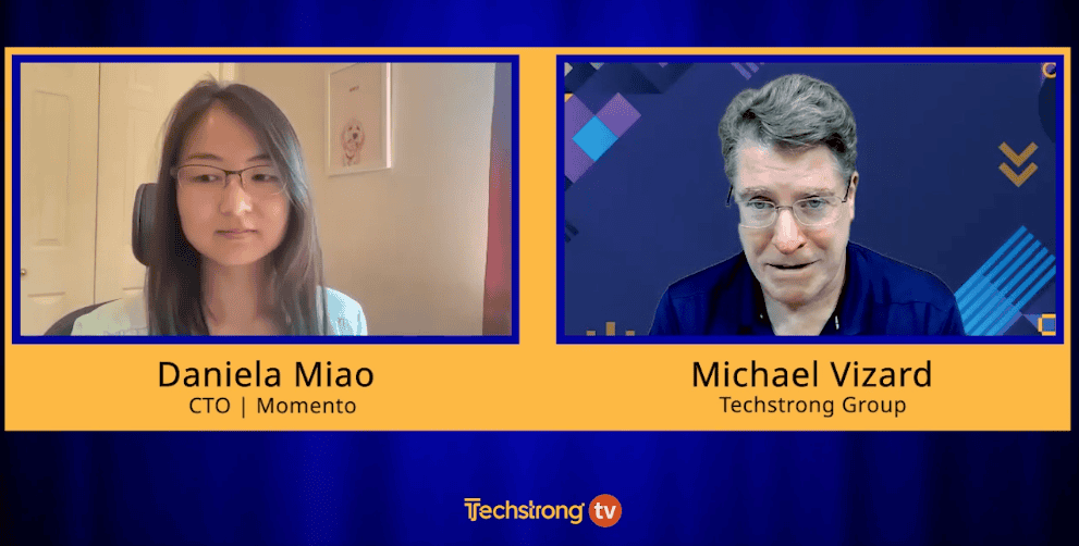 banner image of daniela and host on techstrong.tv